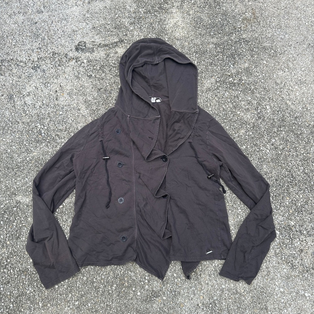 Hang Ten Mens Double Breasted Hooded Cardigan Faded Black XL Lightweight Knit